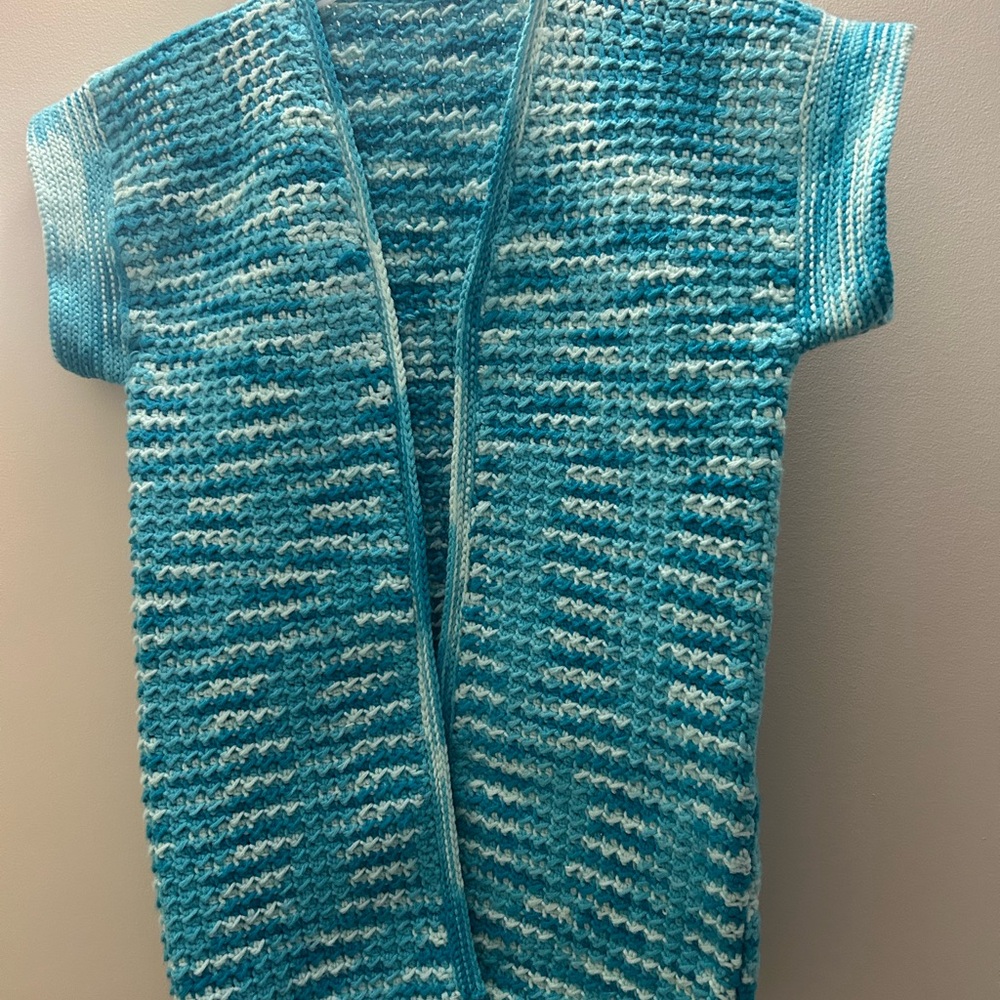 Blue and White Knit Vest Cardigan